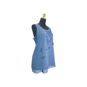 Alfani Blue Floral Embellished Sleeveless Blouse - Size XL